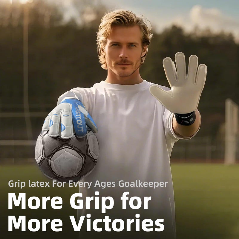 Sportout قفازات حارس المرمى للشباب والبالغين من سبورت آوت، قبضة قوية لأصعب التصديات، مع دعامات أصابع لتوفير حماية رائعة لمنع الإصابات، 3 ألوان (أزرق، 8) - Image 3
